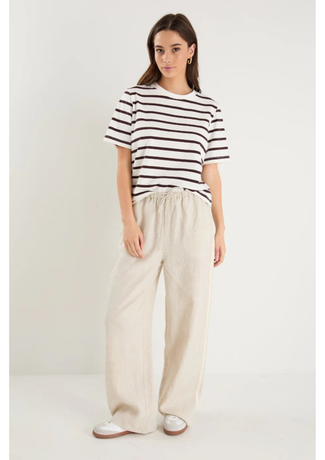 Stories To Be Told | Townie Side Stripe Elastic Waist Pants - Natural Linen