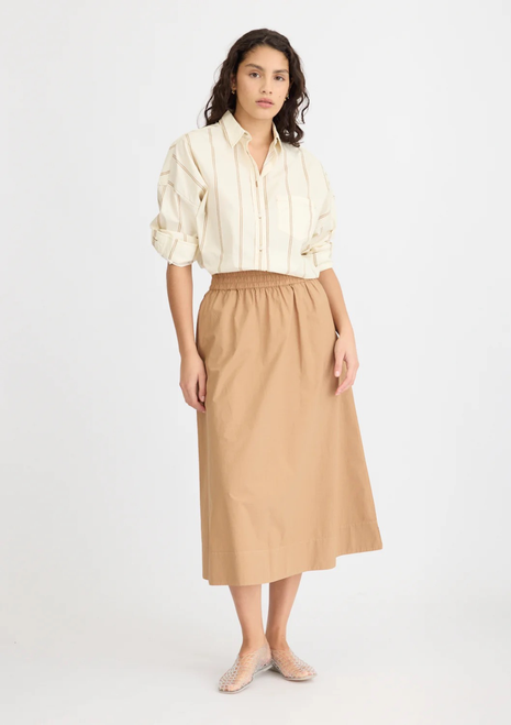 LMND | Chiara Long Sleeve Shirt Double Pinstripe - Toffee/Ivory