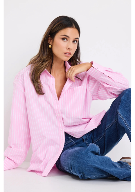 Stories To Be Told | You Got This Oversized Boyfriend Shirt - Pink Stripe