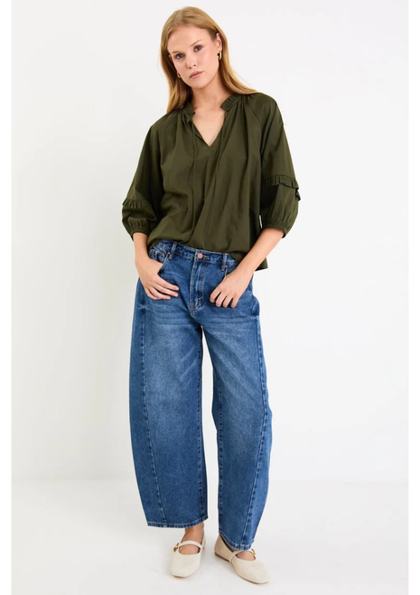 By Rosa | Luminary Voile Tie Front SS Top - Olive