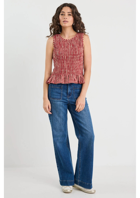 Ivy + Jack | Lonely Shirred Shell Top - Red Cream Gingham