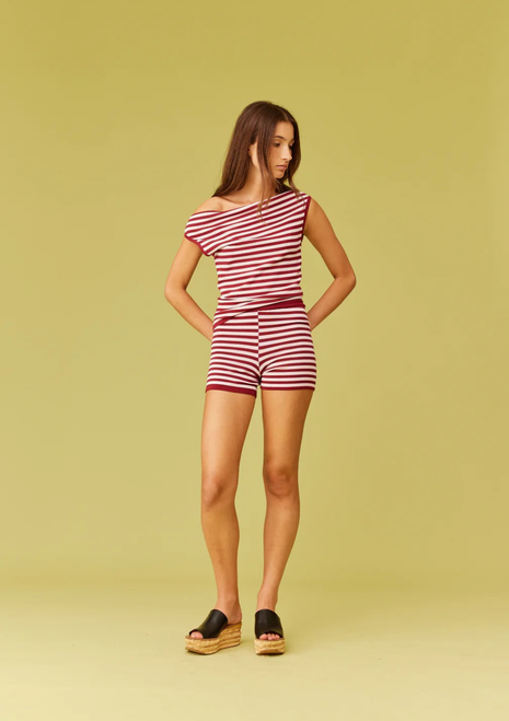 Ruby | Marla Shorts - Burgundy Pink Stripe