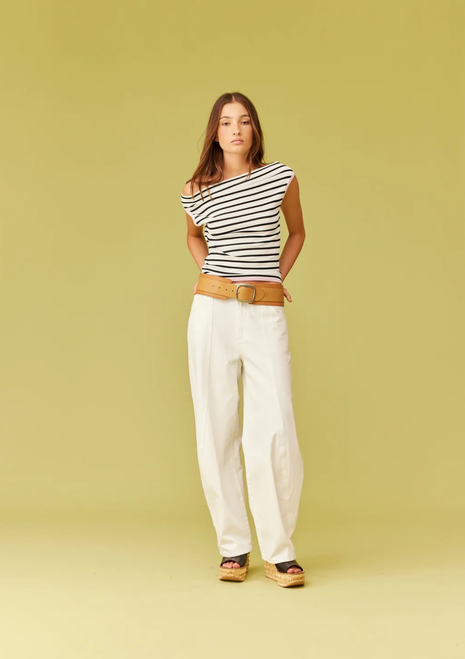 Ruby | Emma Knit Top - White Black Stripe