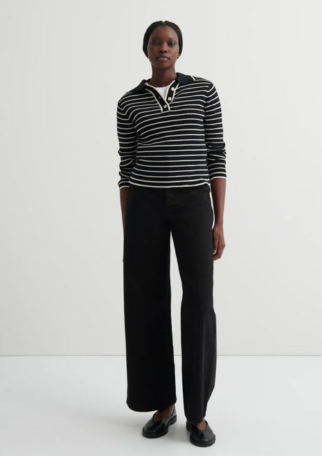 Kowtow | Stripe Polo - Black Ecru Stripe