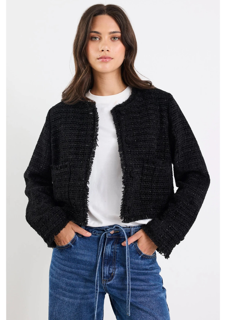 Ivy + Jack | Honoured Tweed Buttoned Jacket - Black Texture
