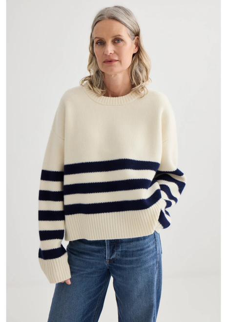 Laing | Oversized Stripe Crew - Ivory/Midnight