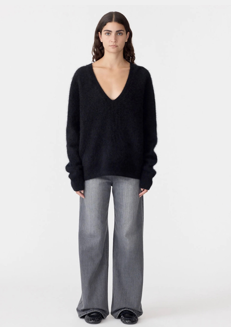 Bassike | Deep V Textured Knit - Black