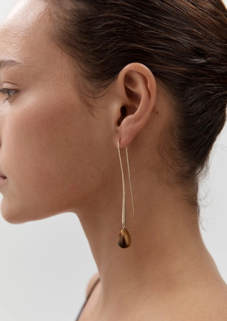 Nina Gordon | Cusp Tigers Eye Earrings - Gold