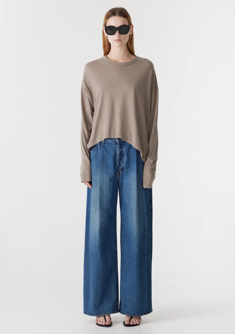 Bassike | Curved Hem Htg L/S T-Shirt - Acid Taupe