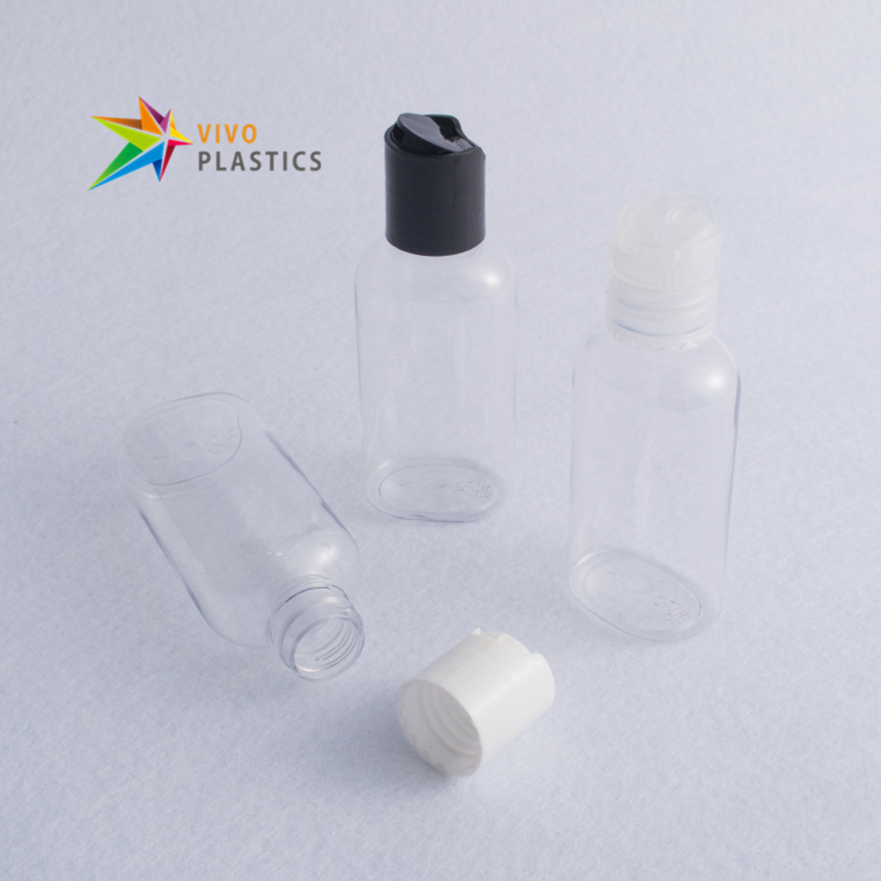 50ml Clear PET Oval Bottle with Disc Cap VIVO PLASTICS