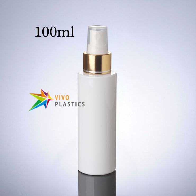 100ml White PET Plastic Square Shoulder Bottle with Shiny Gold Mist