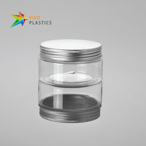 120g Clear PET Plastic Cosmetic Jar with Aluminium Silver Lid  120g Clear PET Plastic Cosmetic Jar with Aluminium Silver Lid