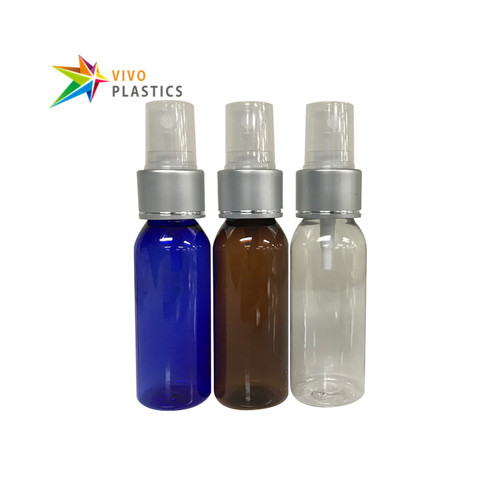 30ml PET Plastic Round Shoulder Bottle with Mist Spray (Matte Silver) 