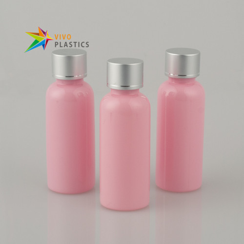 50ml Pink PET Round Shoulder Bottle with Matte Silver Screw Cap 50ml Pink PET Round Shoulder Bottle with Matte Silver Screw Cap