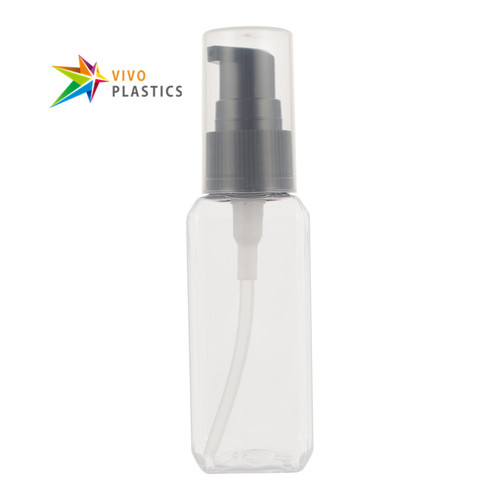 50ml Clear PET Square Bottle with Treatment Pump  50ml Clear PET Square Bottle with Treatment Pump