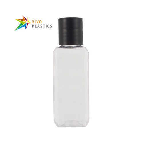 50ml Clear PET Square Bottle with Disc Cap 
