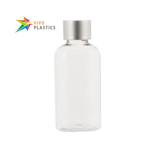 50ml Clear PET Oval Bottle with Screw Cap (Matte Silver) 