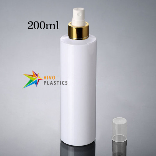 200ml White PET Plastic Bottle with Shiny Gold Mist Spray  200ml White PET Plastic Bottle with Shiny Gold Mist Spray