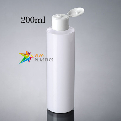 200ml White PET Plastic Square Shoulder Bottle with White Flip Top Cap