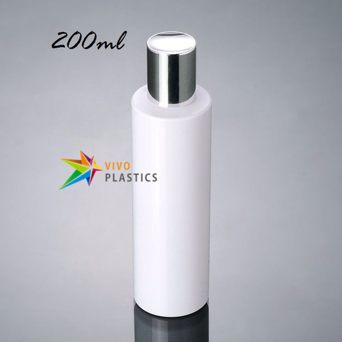 200ml White PET Plastic Square Shoulder Bottle with Shiny Silver Screw Cap 200ml White PET Plastic Square Shoulder Bottle with Shiny Silver Screw Cap