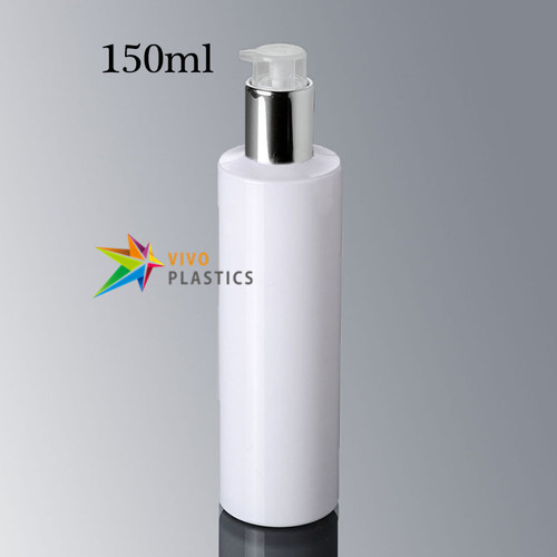 150ml White Plastic Square Shoulder Bottle with Silver Pump and Lock 150ml White Plastic Square Shoulder Bottle with Silver Pump and Lock