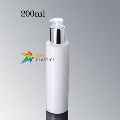 200ml White Plastic Square Shoulder Bottle with Silver Pump and Lock 200ml White Plastic Square Shoulder Bottle with Silver Pump and Lock