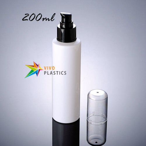 200ml White Plastic Square Shoulder Bottle with Black Treatment Pump and Cap 200ml White Plastic Square Shoulder Bottle with Black Treatment Pump and Cap