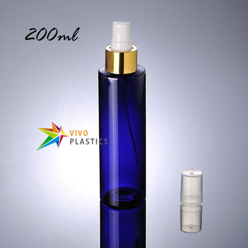 200ml Blue PET Plastic Square Shoulder Bottle with Shiny Gold/Silver Mist Spray 200ml Blue PET Plastic Square Shoulder Bottle with Shiny Gold/Silver Mist Spray