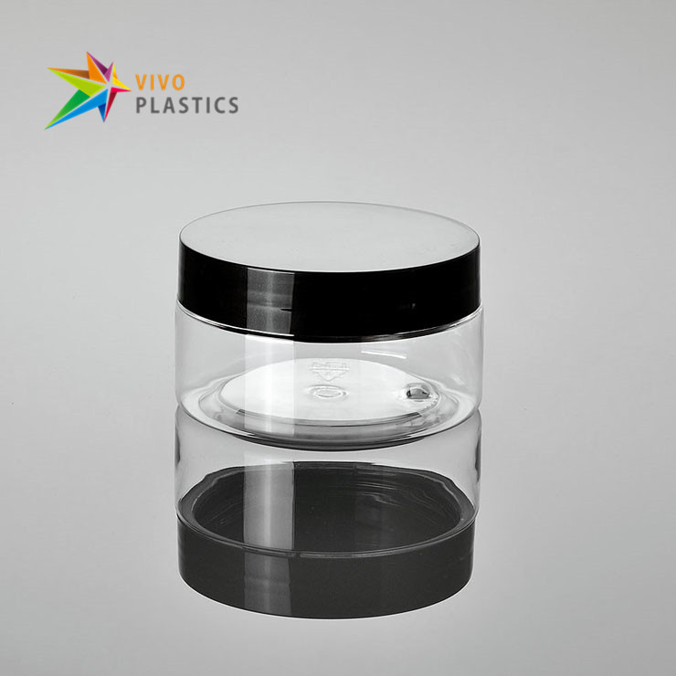 120g Clear PET Plastic Cosmetic Jar with Black Lid 