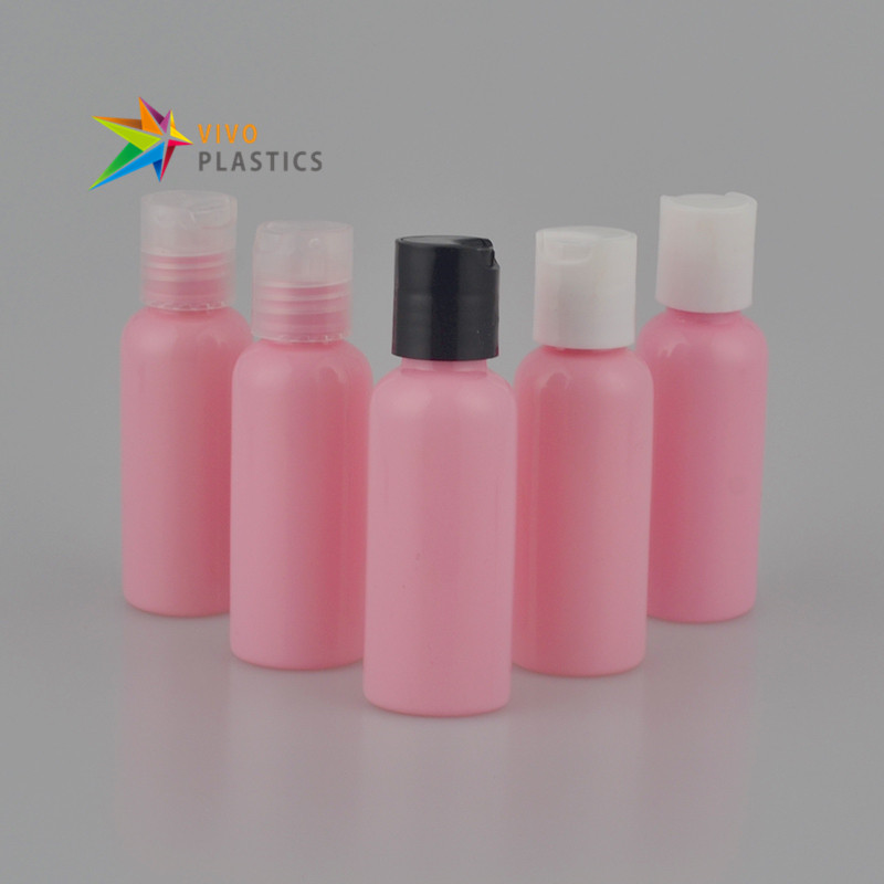 50ml Pink PET Round Shoulder Bottle with Disc Cap 