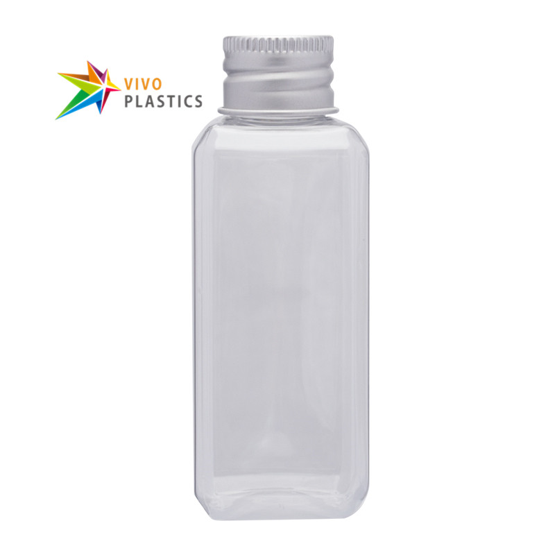 50ml Clear PET Square Bottle with Aluminium Cap 