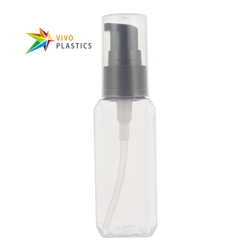 50ml Clear PET Square Bottle with Treatment Pump 