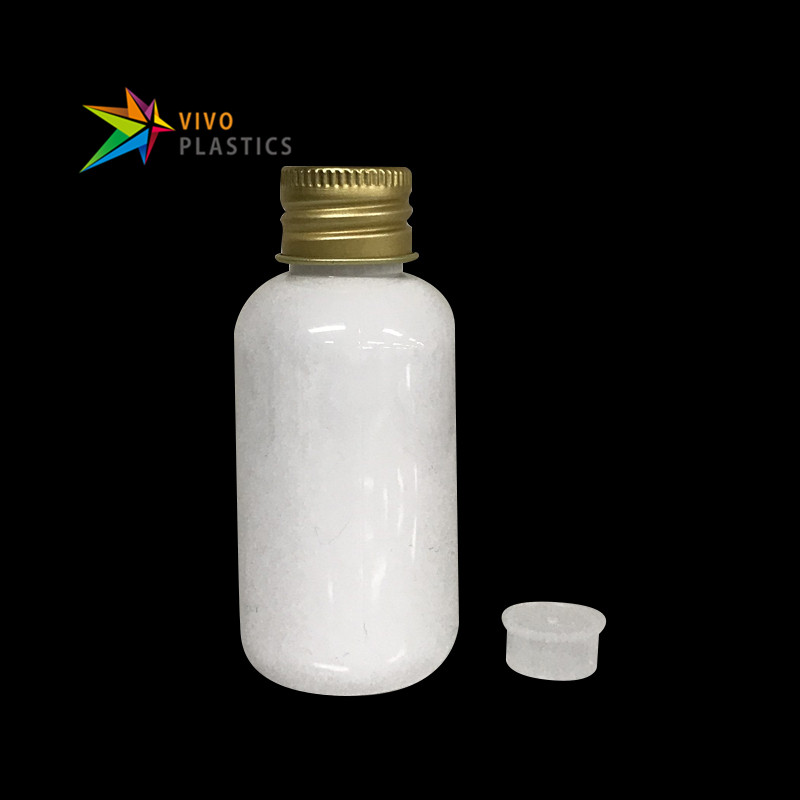 50ml White PET Round Shoulder Bottle with Aluminium Cap (Matte Gold)