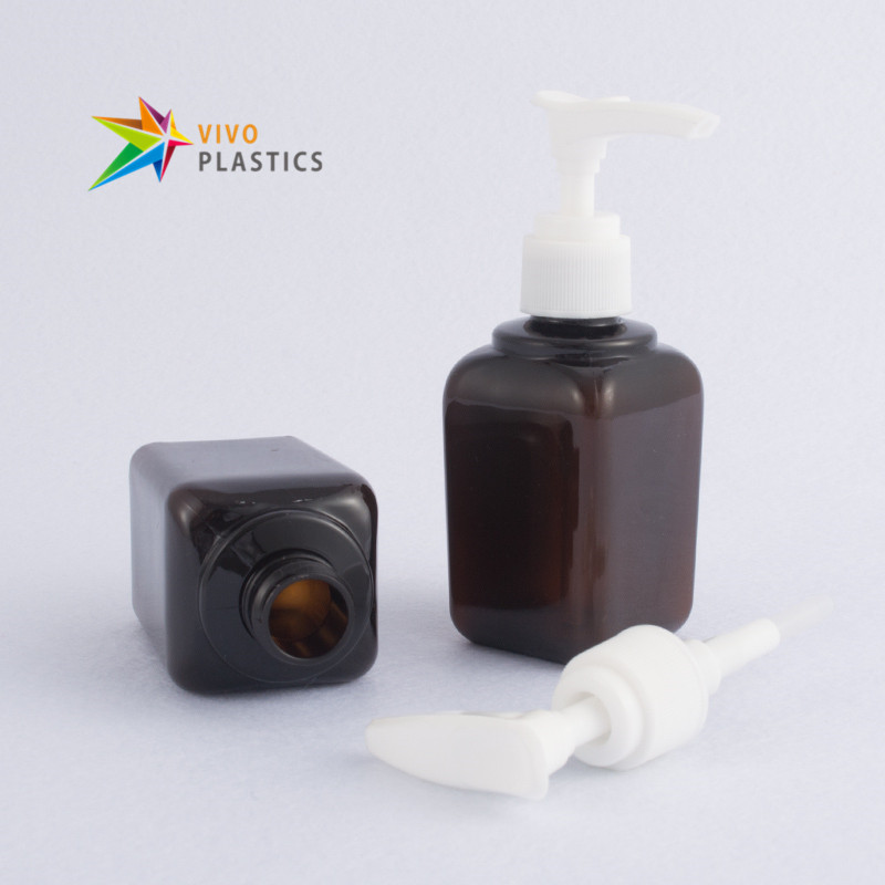 80ml Amber PET Square Bottle with White Lotion Pump 