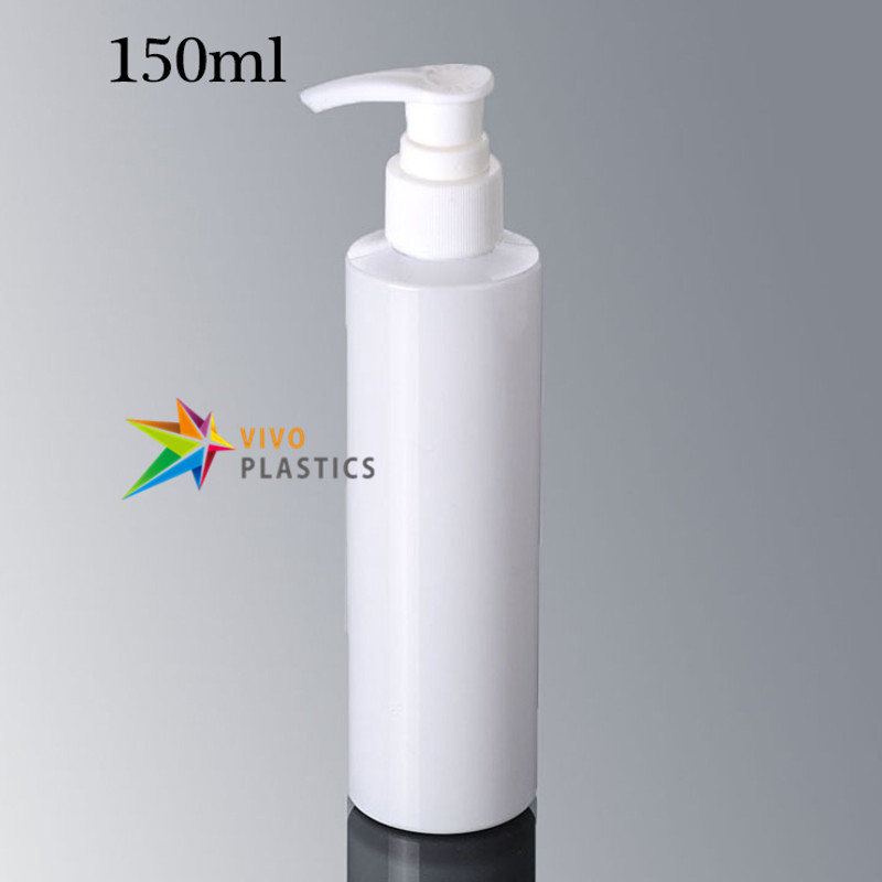 150ml White Plastic Square Shoulder Bottle with Lotion Pump 