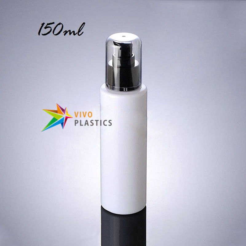 150ml White Plastic Square Shoulder Bottle with Black Treatment Pump and Cap 150ml White Plastic Square Shoulder Bottle with Black Treatment Pump and Cap