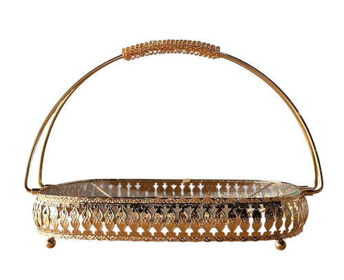 Elegant gold serving tray with handle