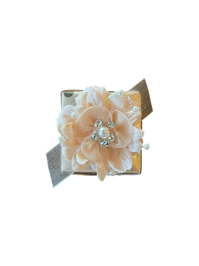 Silk blush flower on rose gold paper piece