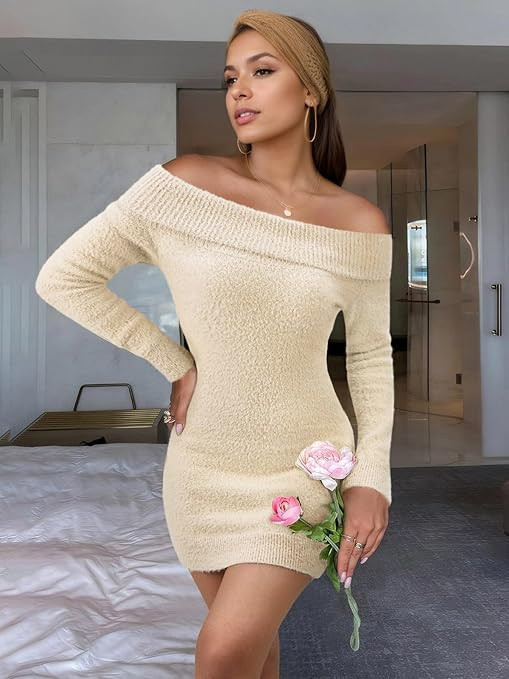Long Sleeve Off Shoulder Sweater Dress
