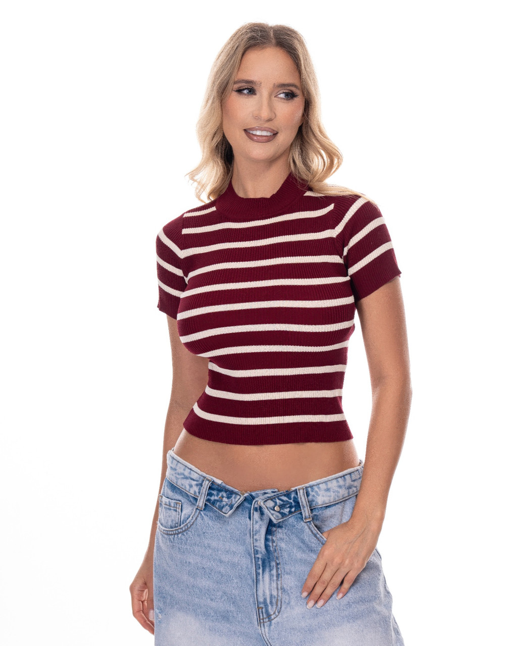 Sedona Stripe Ribbed Mock Neck Crop Top