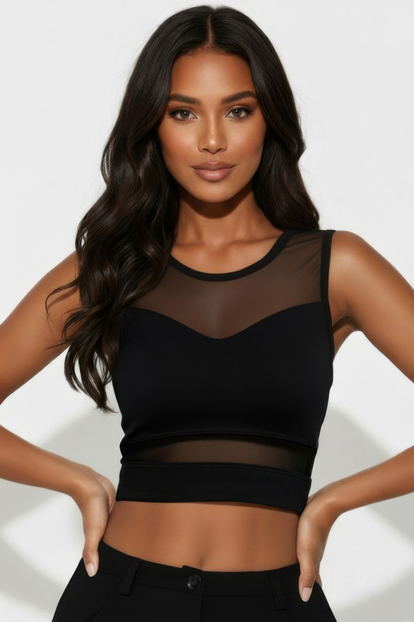 Sheer Mesh Panel Crop Tank Top