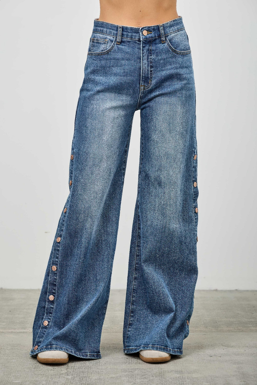 The Maverick Side-Button Wide Leg Jeans