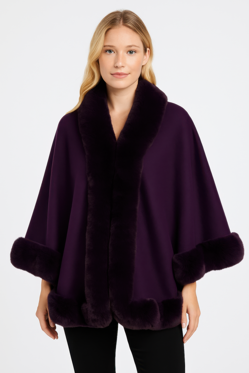The Royal Plum Faux Fur Trimmed Cape