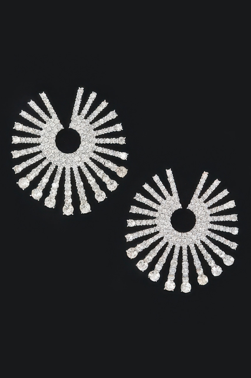 Rhinestone Fan Circle Earrings