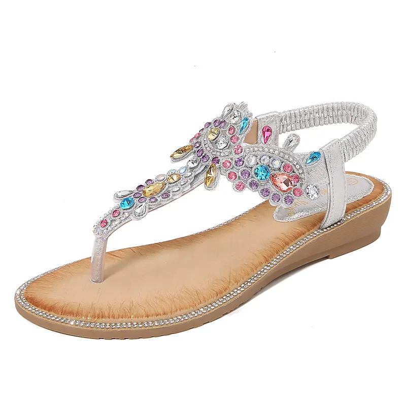 Jeweled T-Strap Bohemian Sandals