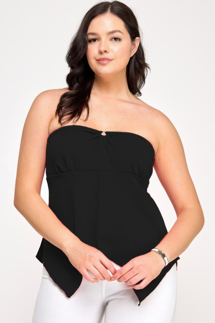 Strapless Ring-Detail Peplum Top