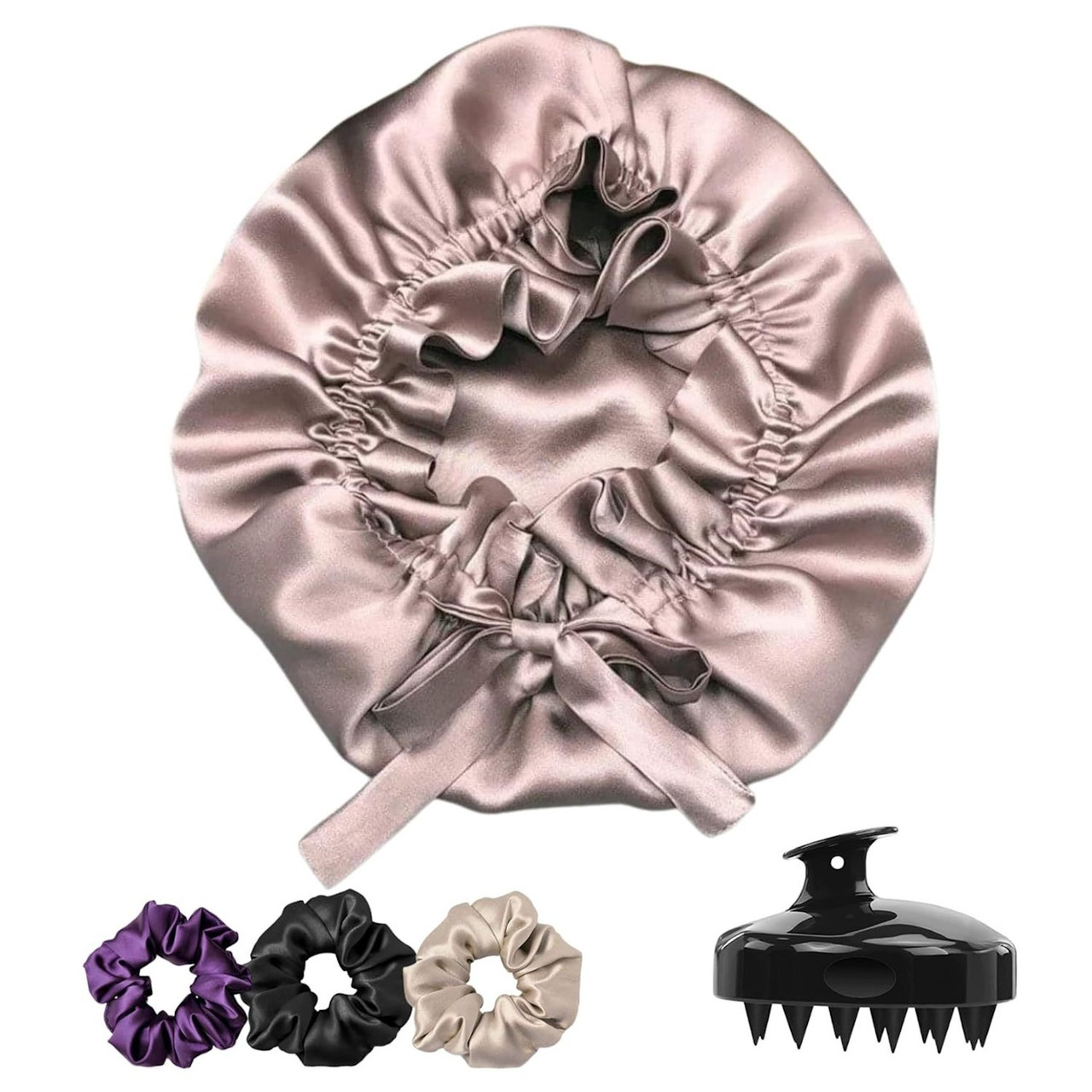 Satin Hair Bonnet with Scalp Massager Set