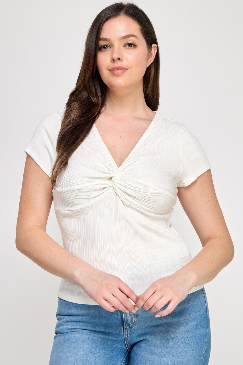 Ivory Ribbed Knot Tee