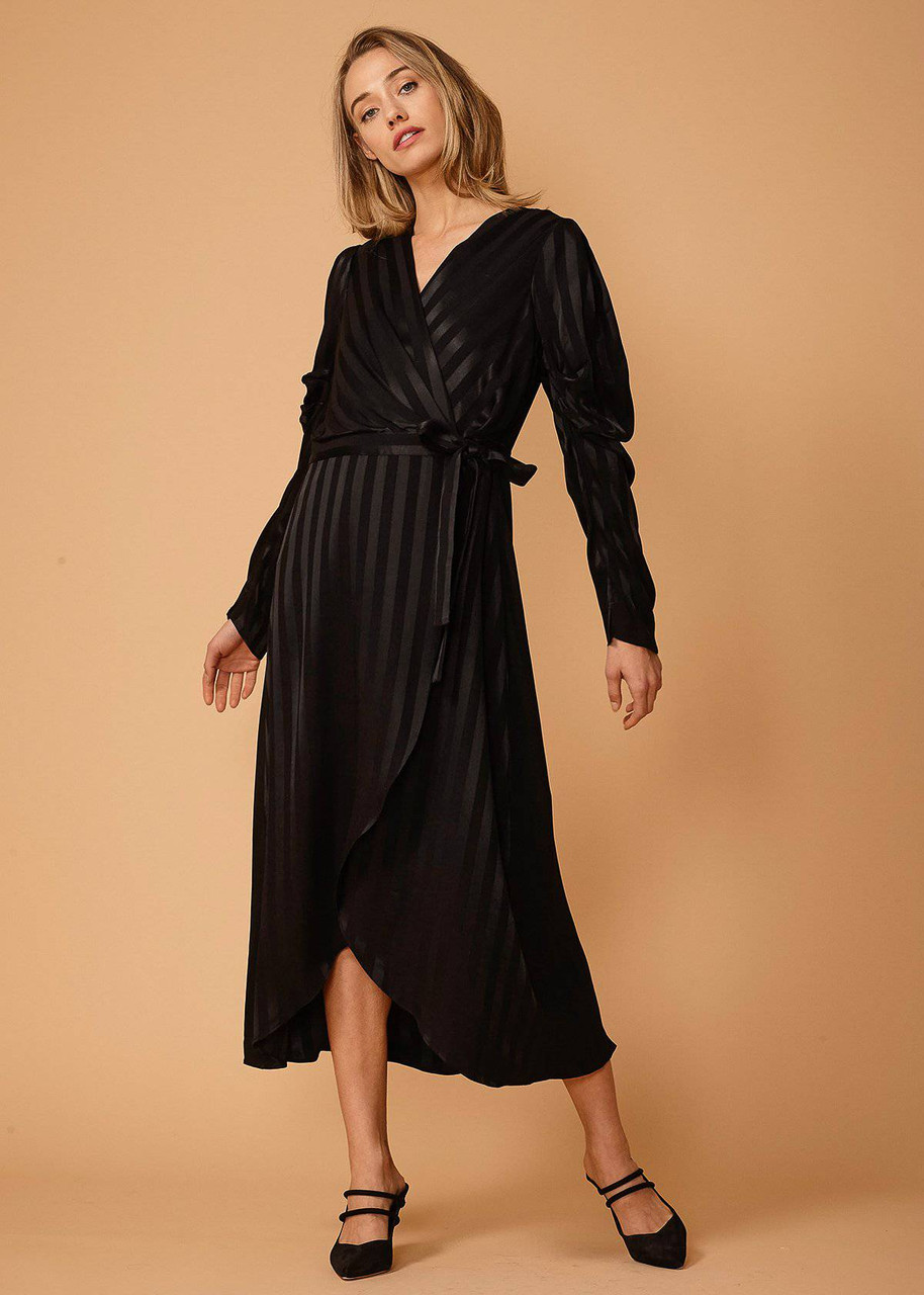 Black Striped Puff Shoulder Mini