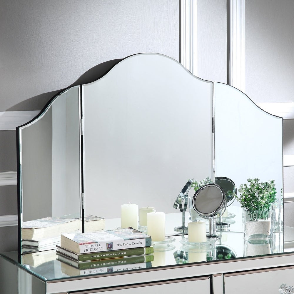 Frameless Contemporary Tri-fold Tabletop Vanity Mirror